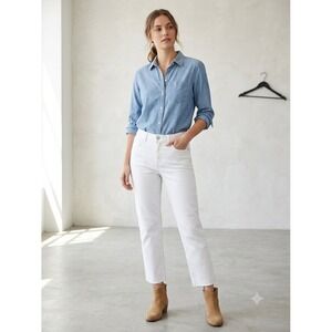 DKNY Jeans Womens 31 White High Rise Straight Leg Raw Hem Ankle Denim Pants